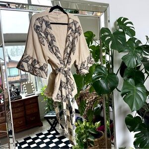 Free People | Cream Patchwork Quilted Wrap Kimono Cardigan